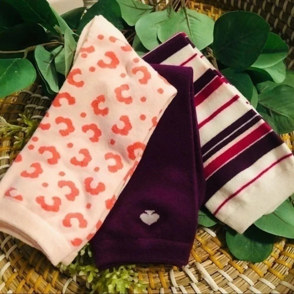 Kate Spade New York Leopard & Stripe Socks 3-Pack Pink Purple Neutral NWT
